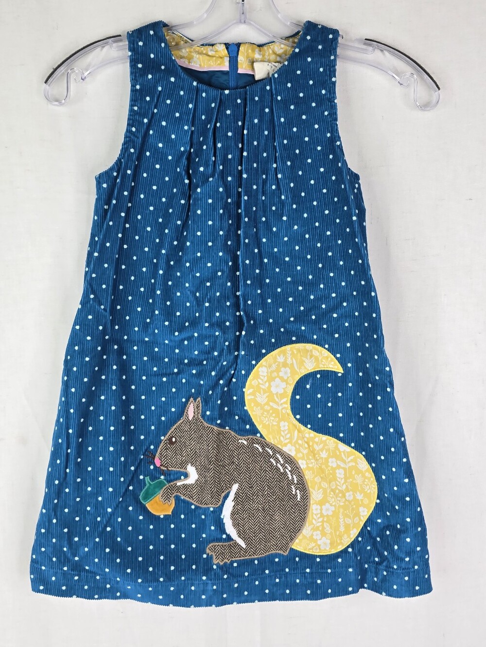 Mini Boden Squirrel Applique Corduroy Jumper Dress Girls Size 6-7 years